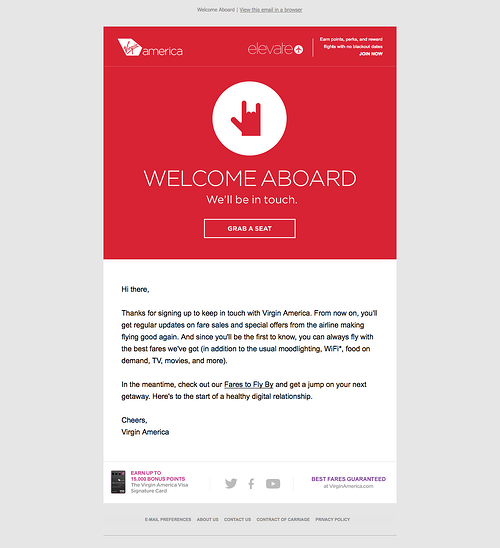 Virgin Atlantic welcome email example