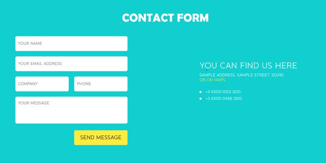 Contact form example for a website