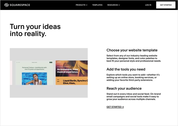 Squarespace website’s white space example