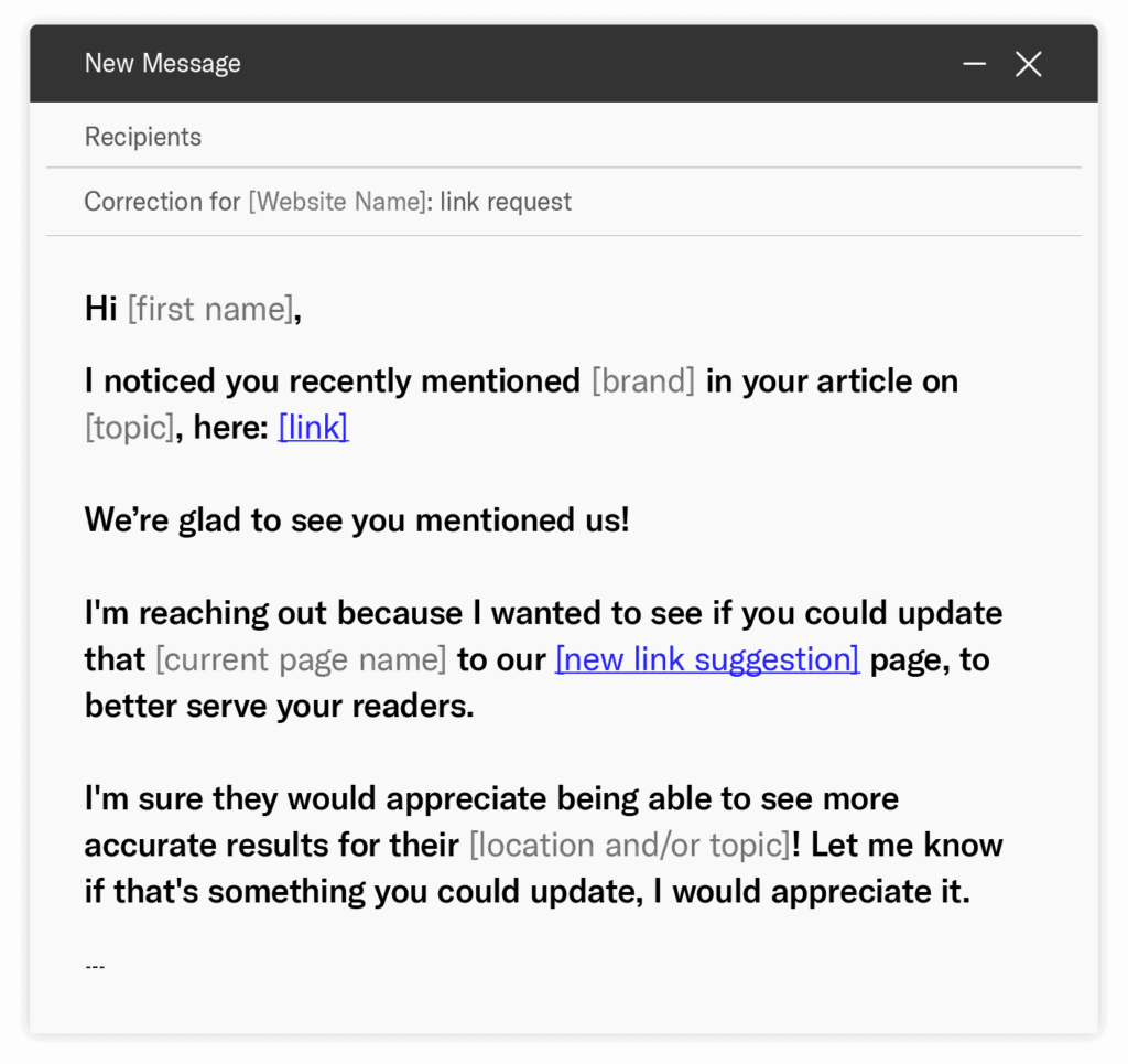 an email template to reach out for link reclamation 