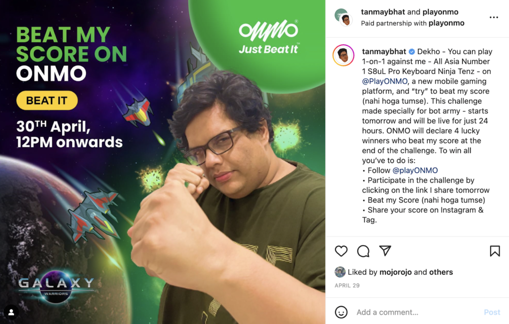 Tanmay Bhat Instagram endorsement