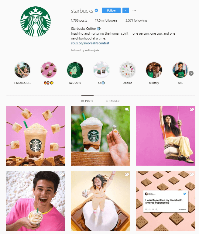  Instagram profile of Starbucks