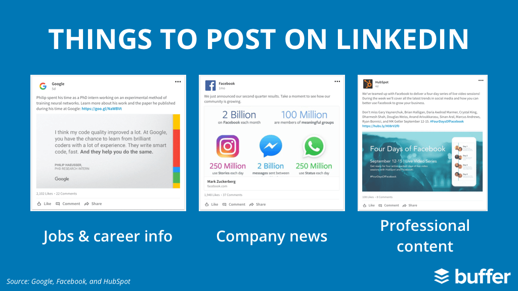 types of content to post on LinkedIn 