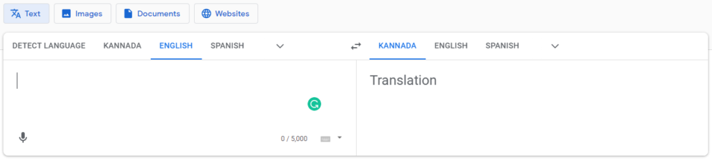 Google Translate window to convert content from one language to another